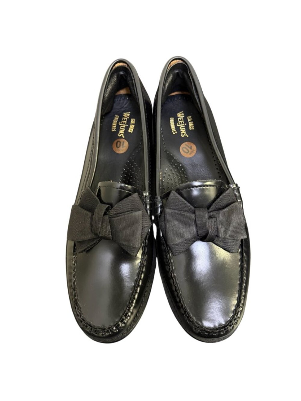 G.H. Bass Weejuns Black Leather Bow Loafers Size 10 - Picture 3 of 7